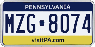 PA license plate MZG8074