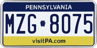 PA license plate MZG8075