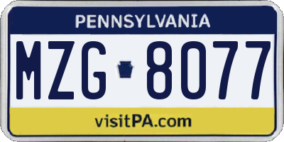 PA license plate MZG8077