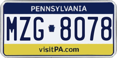 PA license plate MZG8078