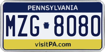 PA license plate MZG8080