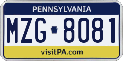 PA license plate MZG8081