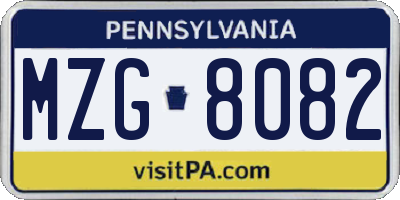 PA license plate MZG8082