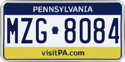PA license plate MZG8084