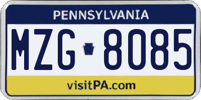 PA license plate MZG8085