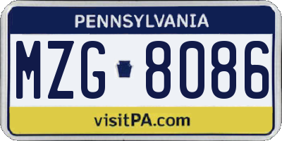 PA license plate MZG8086