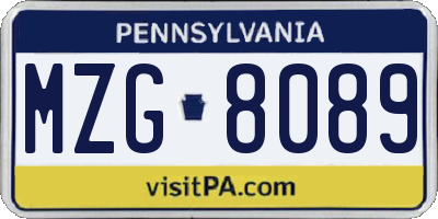 PA license plate MZG8089