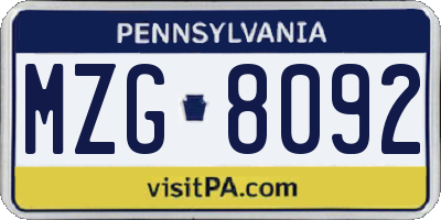 PA license plate MZG8092