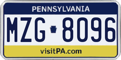 PA license plate MZG8096