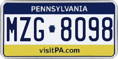 PA license plate MZG8098