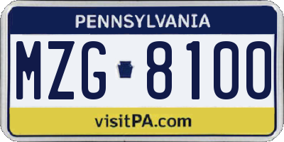 PA license plate MZG8100
