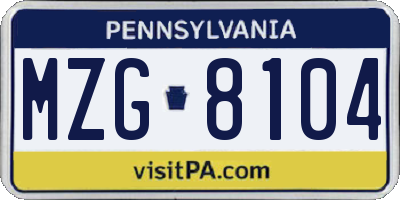 PA license plate MZG8104