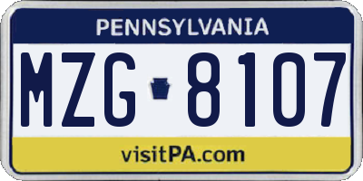 PA license plate MZG8107