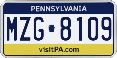 PA license plate MZG8109