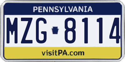 PA license plate MZG8114