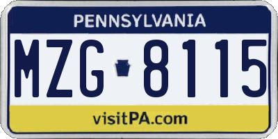 PA license plate MZG8115