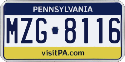 PA license plate MZG8116