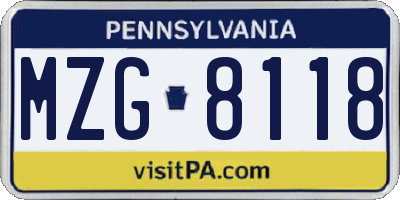 PA license plate MZG8118
