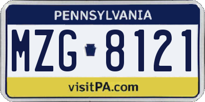 PA license plate MZG8121