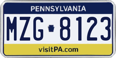 PA license plate MZG8123