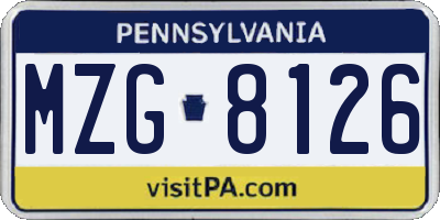 PA license plate MZG8126