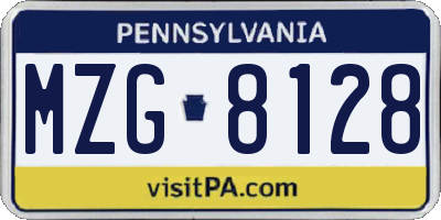 PA license plate MZG8128