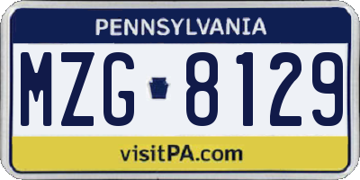 PA license plate MZG8129