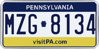 PA license plate MZG8134