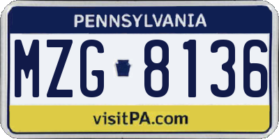 PA license plate MZG8136