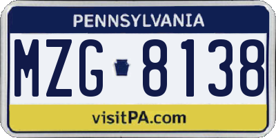 PA license plate MZG8138