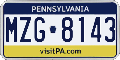 PA license plate MZG8143