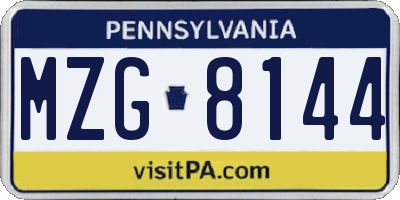 PA license plate MZG8144