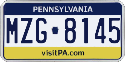 PA license plate MZG8145