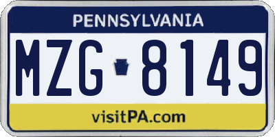 PA license plate MZG8149