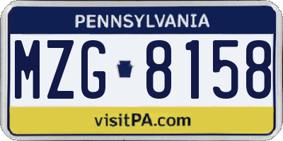 PA license plate MZG8158