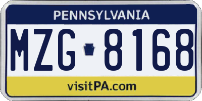 PA license plate MZG8168
