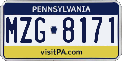 PA license plate MZG8171