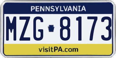 PA license plate MZG8173