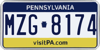 PA license plate MZG8174