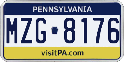 PA license plate MZG8176