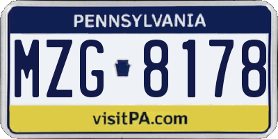 PA license plate MZG8178