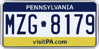 PA license plate MZG8179
