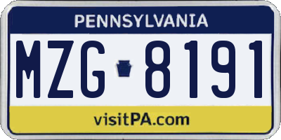 PA license plate MZG8191