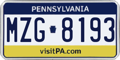 PA license plate MZG8193