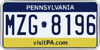 PA license plate MZG8196