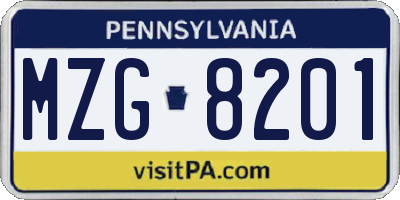 PA license plate MZG8201