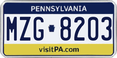 PA license plate MZG8203