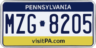 PA license plate MZG8205