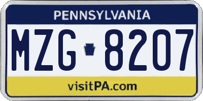 PA license plate MZG8207