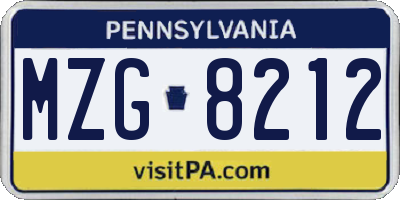 PA license plate MZG8212